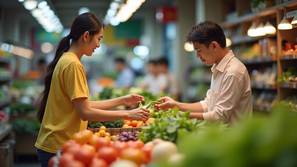 Family grocery shopping in Hong Kong market